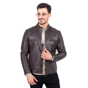Blouson en cuir véritable marron
