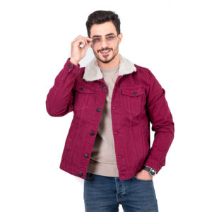 blouson denim col fourrure